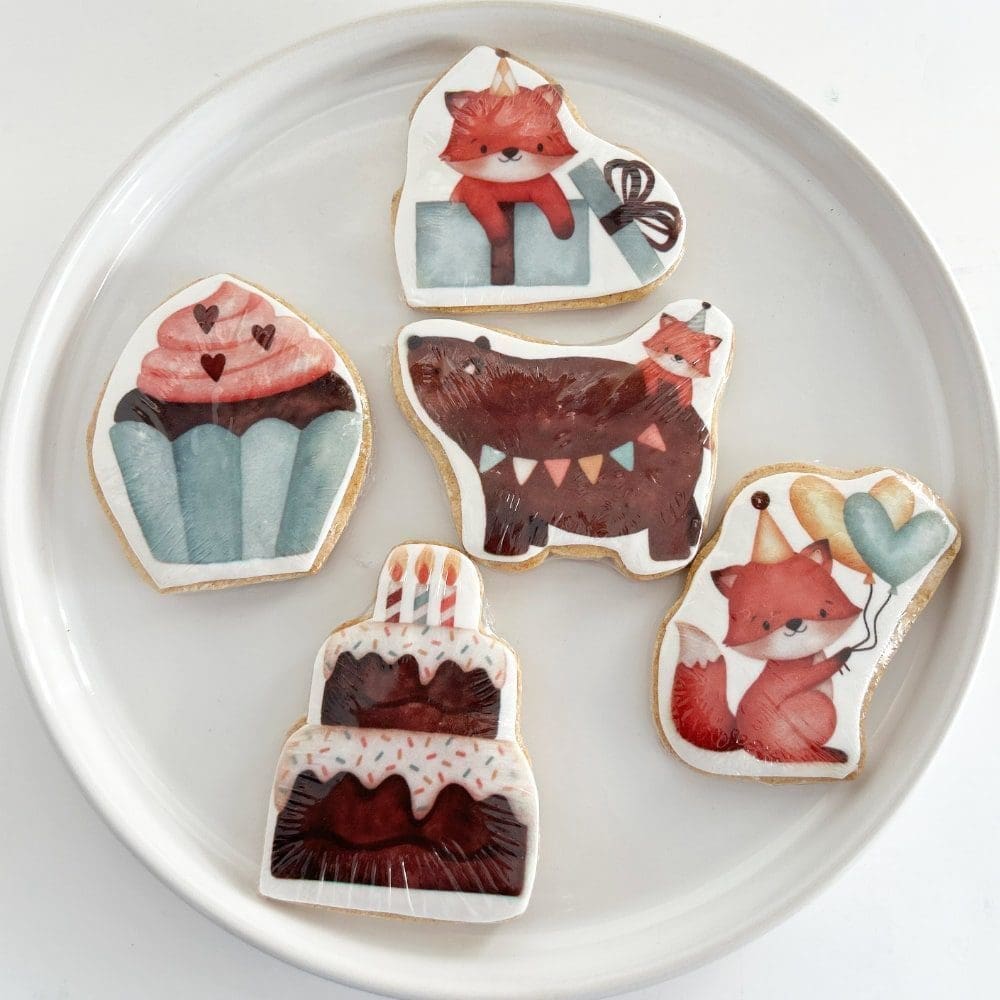 birthday shaped printed cookies