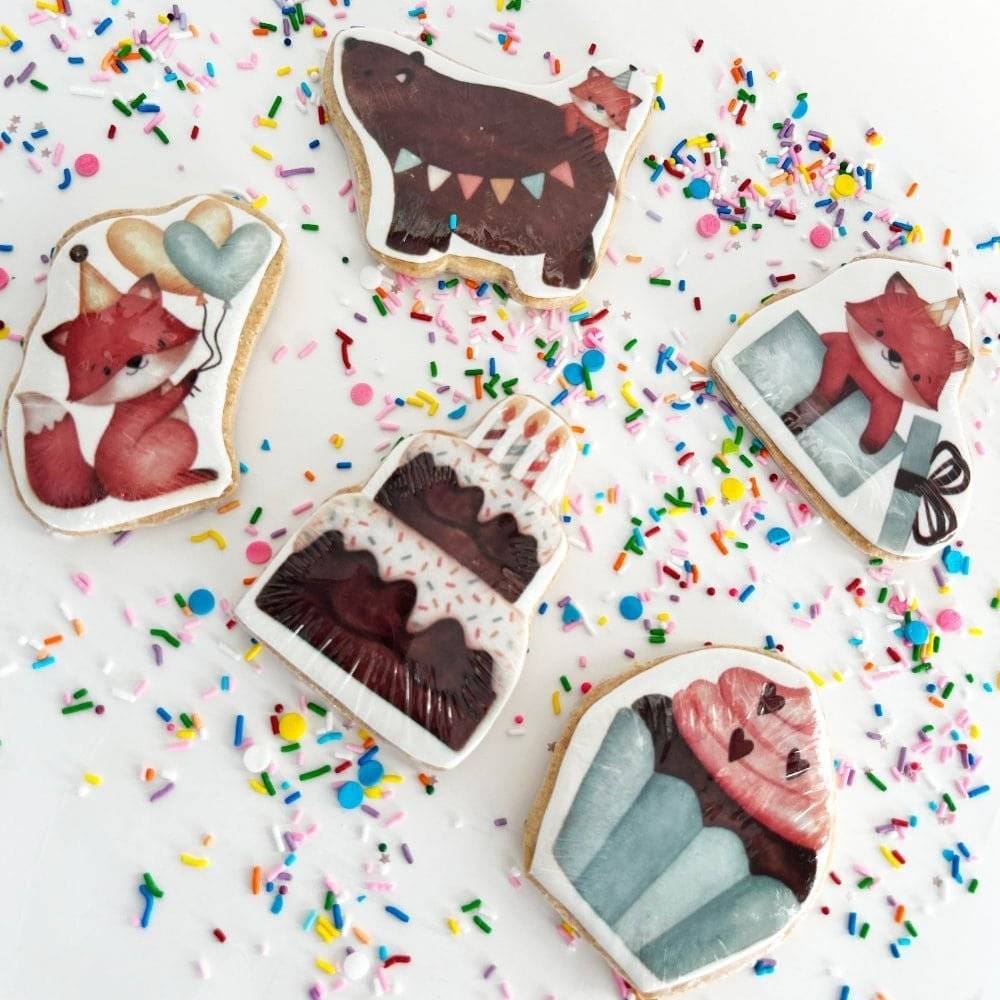 birthday shaped printed cookies