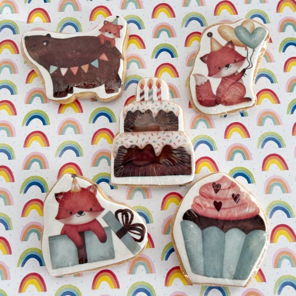 birthday shaped printed cookies