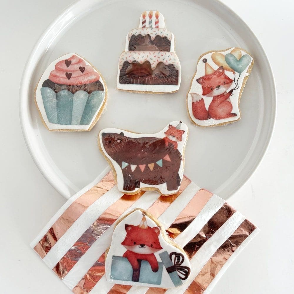 birthday shaped printed cookies