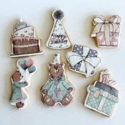 bear birthday printed sugar cookies