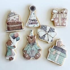 bear birthday printed sugar cookies