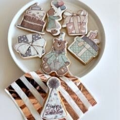 bear birthday printed sugar cookies