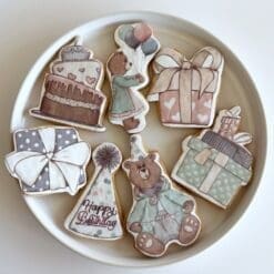 bear birthday printed sugar cookies