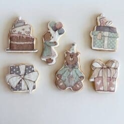 bear birthday printed sugar cookies