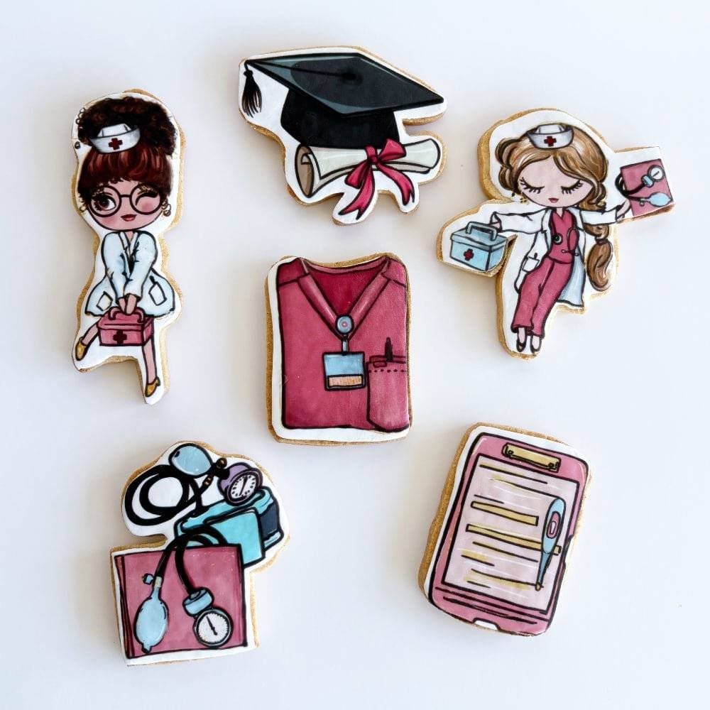 nurse graduation printed sugar cookies