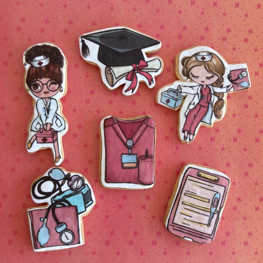 nurse graduation printed sugar cookies