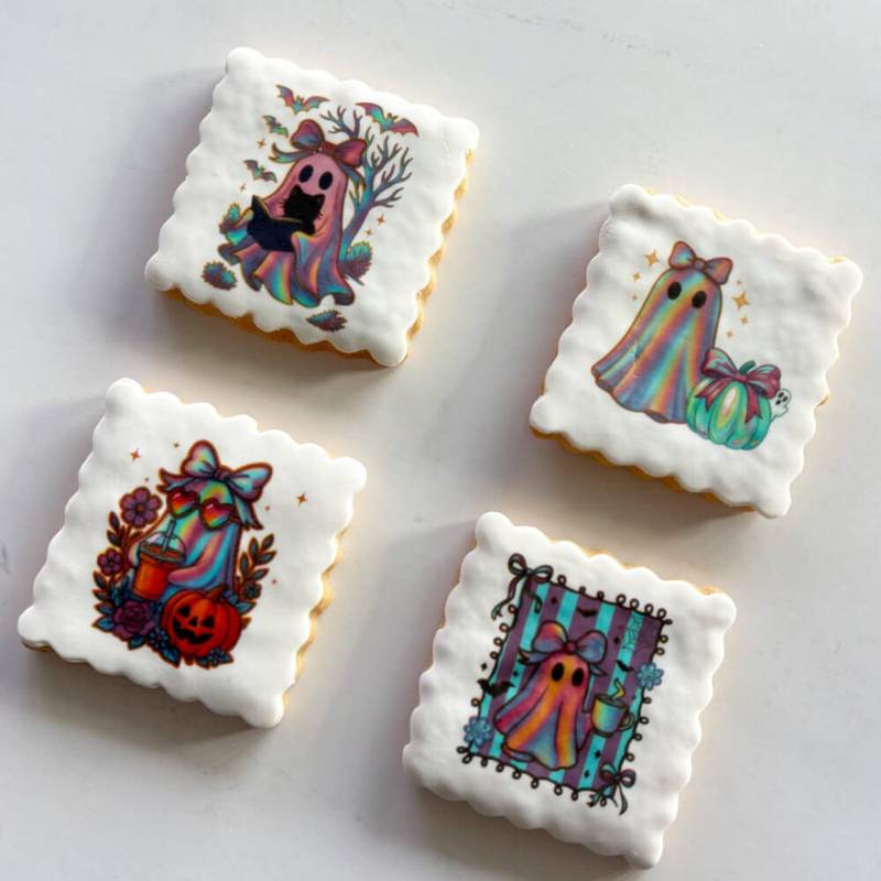Holographic boo printed sugar cookies